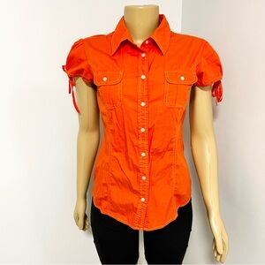 Tommy‎ Hilfiger Y2K Orange Button-Down Short Sleeve Shirt Medium